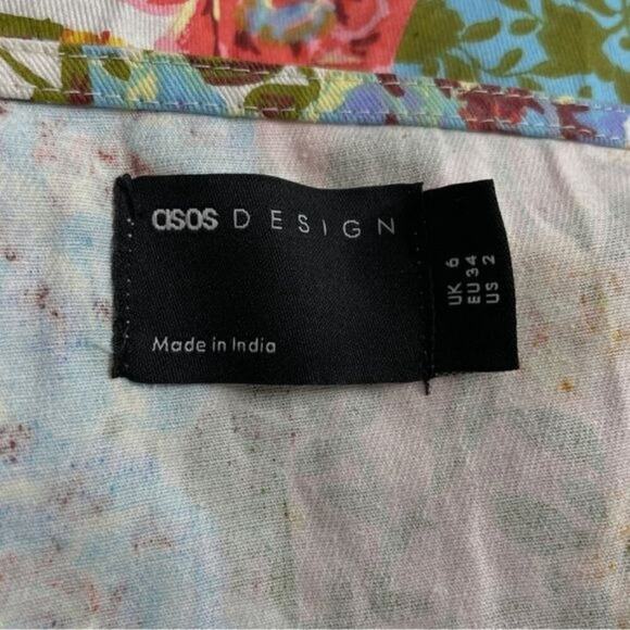 ASOS Babydoll Mini Tea Dress Size 2 Cottagecore Coquette Regency Patchwork Fairy - Picture 7 of 9